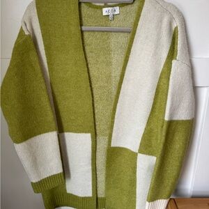 Olive & Cream Colorblock Open Cardigan Sweater